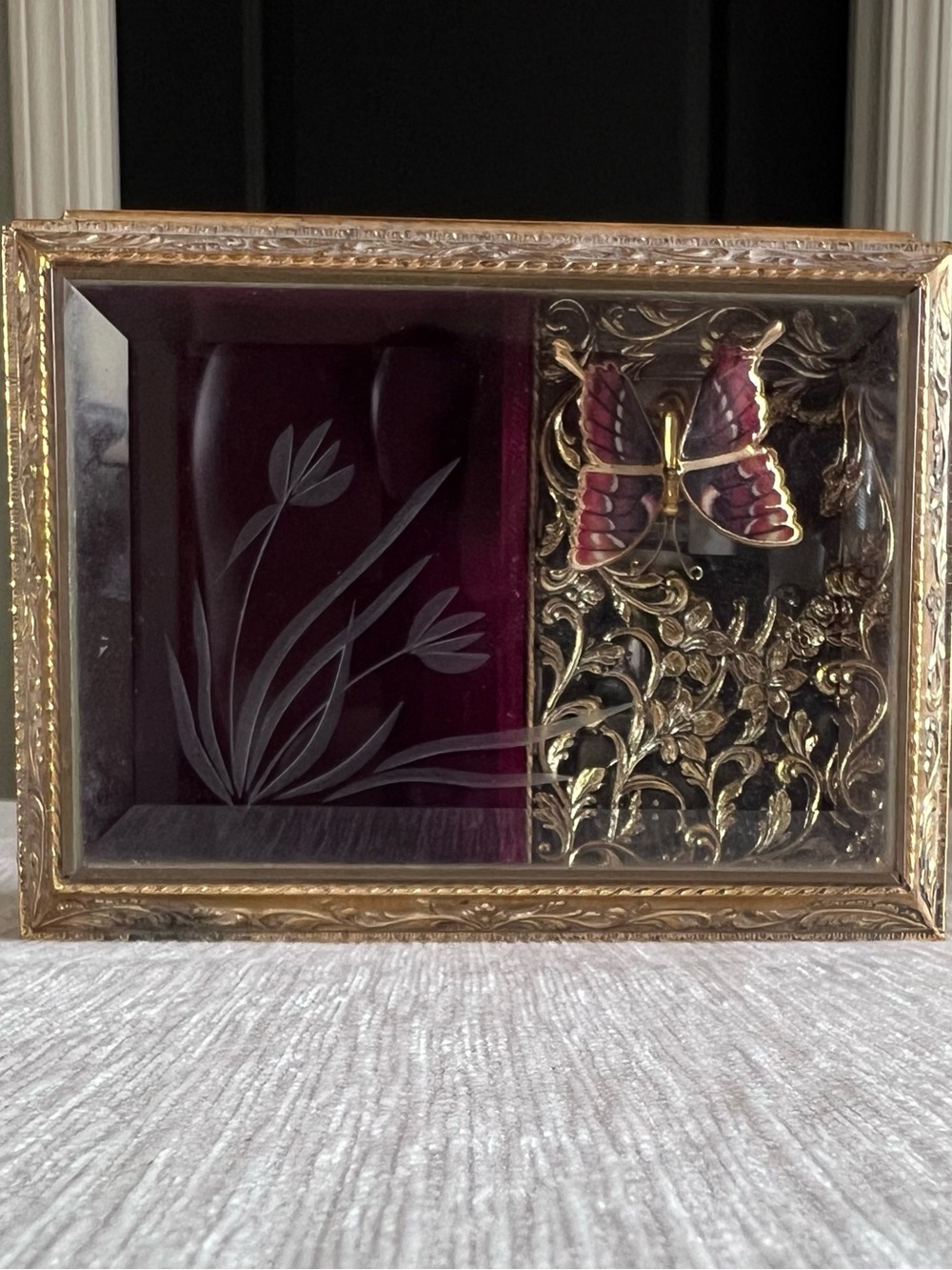 VTG Westland Enamel Butterfly Automaton Musical Jewelry Box Plays Memory
